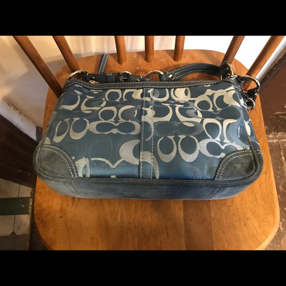 Coach Bluetone Cloth with Suede Shoulder Purse - Picture 3 of 4